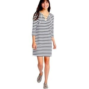 Old Navy Lace Up Yoke Striped Shift Dress Navy Blue White Casual Nautica…